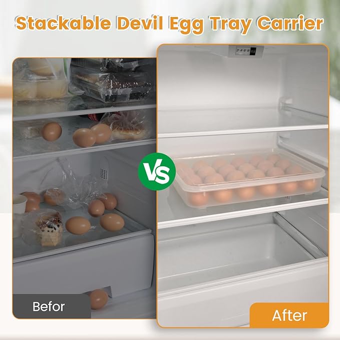 HANSGO Deviled Egg Containers with Lid, Deviled Egg Tray Holder Carrier with Lid for 24 Eggs for Home Party Kitchen Supplies Refrigerator Storage