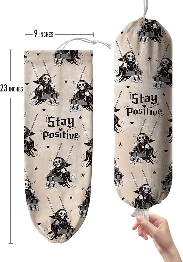 Hglian Stay Positive Grocery Bag Holder,Cute Funny Inspirational Plastic Bag Holder Storage Organizer Extra Large
