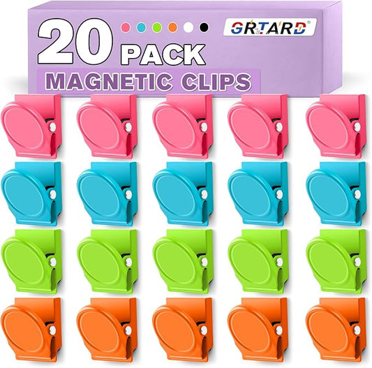 Grtard 20 Pack Magnetic Clip 1.8Inch, Colorful Refrigerator Clip Magnets, Clip with Magnet, Heavy Duty Refrigerator Magnets, Magnet Clips for Whiteboard, Fridge, Note List, Photo Displays, Locker