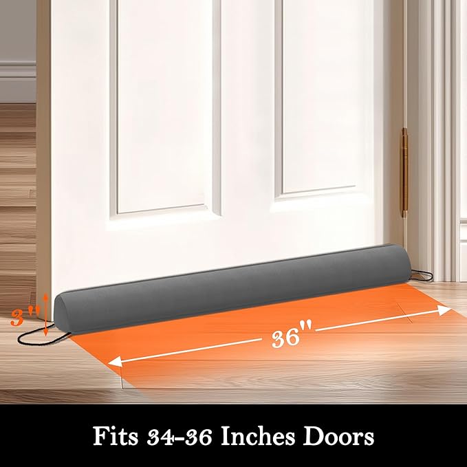 Sunolga 36" Door Draft Stopper Blocks Hot and Cold Air with Removable Washable Cover for Gaps Up to 3", All-Season Seal for Noise, Door Sweep for Bottom of Door and Window, Home Essentials, Gray