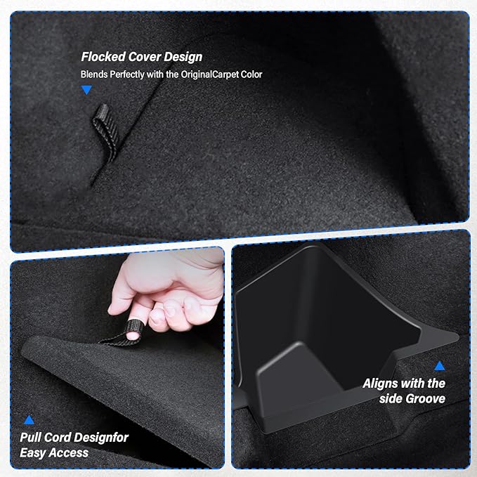 SAMSUWVA Trunk Storage Bins Trunk Organizer for 2025 2026 Tesla Model Y Juniper 5-Seater, 2PCS Large-Capacity Rear Side Storage Boxes with Carpeted Lid for Model Y Juniper Interior Accessories