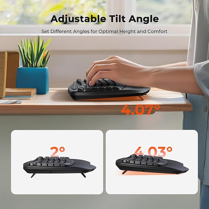 MEETION Wave Ergonomic Keyboard, 2.4GHz Wireless/Bluetooth Split Keyboard with Wrist Rest, Separate Mini Numeric Keypad, Flexible 2-in-1 Setup for Left-Handed/Accountants/Data Entry