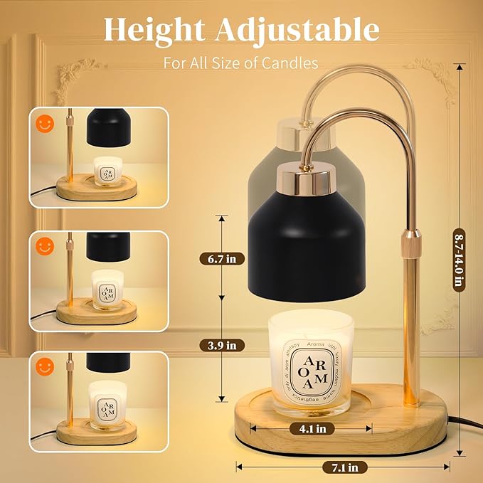 Seniny Electric Candle Warmer Lamp with Timer Dimmable, Adjustable Height Lamp Candle Warmer for Jar Candles, Home Decor Warming Light, Flameless Wax Melter Lamps, Christmas Birthday Gifts for Women
