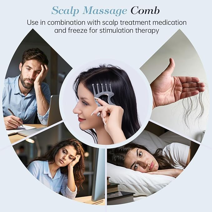 Metal Gua Sha Facial Tools, Portable Scalp Massage Tool, 5 in 1 Massage Comb for Head, Neck, Shoulders, Legs & Arms Hand Held Head Massager for Deep Relaxation and Relieving Fatigue & Pain, Home SPA