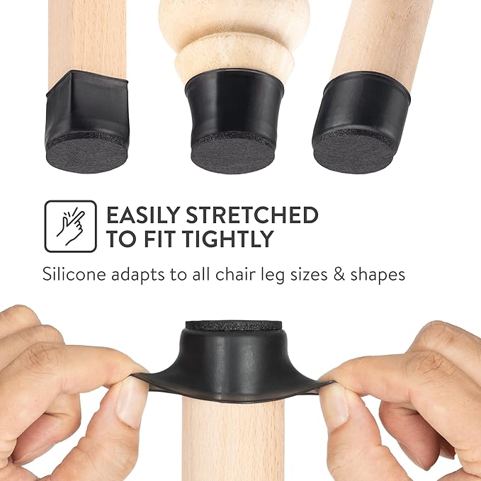 Aneaseit Chair Leg Floor Protectors - 16 pcs Black - Felt Bottom Silicone Pads - Floor Protectors for Chairs - Rubber Caps for Hardwood Floors - Furniture Feet Sliders - Medium