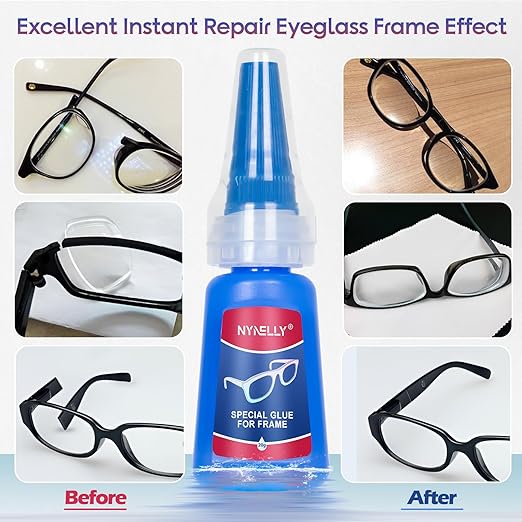 Nynelly 20 g Super Glue for Glasses Frames Repair and Bonding, Instant Strong Adhesive for Repairing Broken Frames Plastic Wood Metal Rubber Leather, Clear Liquid Glue Adhesive, Quick Dry