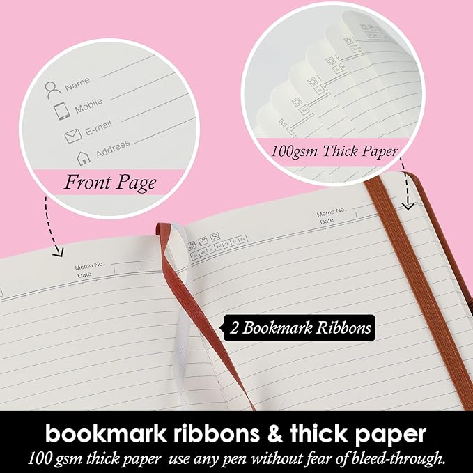 3 Pack Pocket Notebook Journals, Small Notepad Notebooks for Note Taking, A6 Mini Note pads with Pen Holder, 408 Lined Pages, 3.7" x 5.7", Black, Brown, Blue