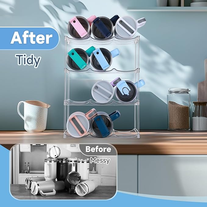 Stackable Water Bottle Organizer for Stanley 40 oz Tumbler, Water Bottle Holder for Cabinet, Pantry Kitchen Organizers and Storage for Stanley Cup Accessories, Tumbler Organizer and Wine Rack, 4-Pack