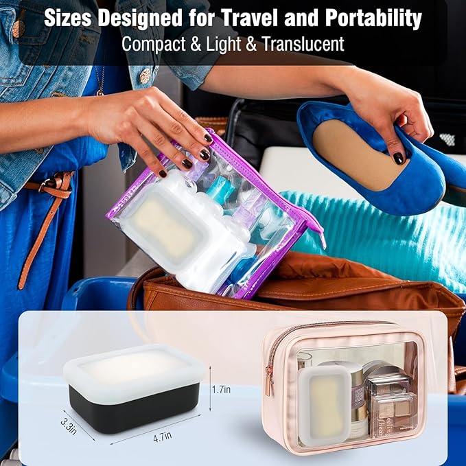 Enhanced Leak Proof Travel Soap Case, Compact Silicone Travel Soap Dish with Drainage Pad, Great for Gym, Camping, Business Trip (Black)