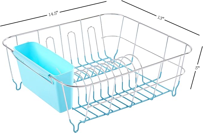 Sweet Home Collection 2 Piece Dish Drying Rack Set Drainer with Utensil Holder Simple Easy to Use Fits in Most Sinks, 14.5" x 13" x 5.25", Turquoise Blue (Pack of 12)