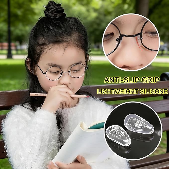 5-Pairs Silicone Eyeglass Nose Pads, Pressure-Reducing Air Chamber Design | Screw-in Style Glasses Nose Pads Replacement Kit, Anti-Slip & Easy Install, Fit for Most Eyeglasses & Sunglasses
