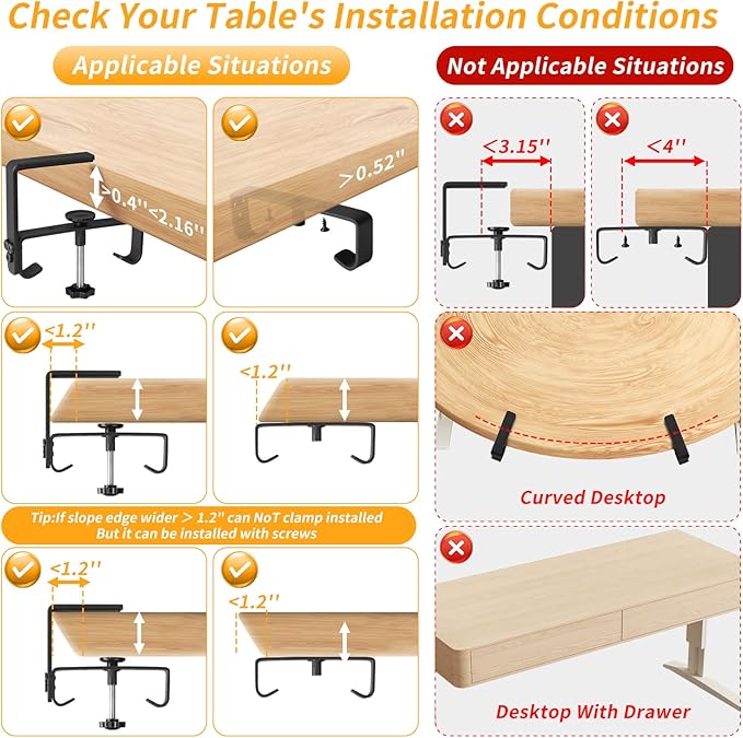 SUREUP9 No Drill Under Desk Cable Management Tray, 36" Cord Organizer with Clamp, Fabric Cable Management for Standing Desks, Ideal for Home & Office - Black