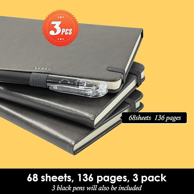 Small Pocket Notebook Journal for Men/Women, 3 Pack A6 Mini Small Notepad Note Book 3.7" x 5.7" with Pen Holder for Work Travel Writing, Leather, Grey