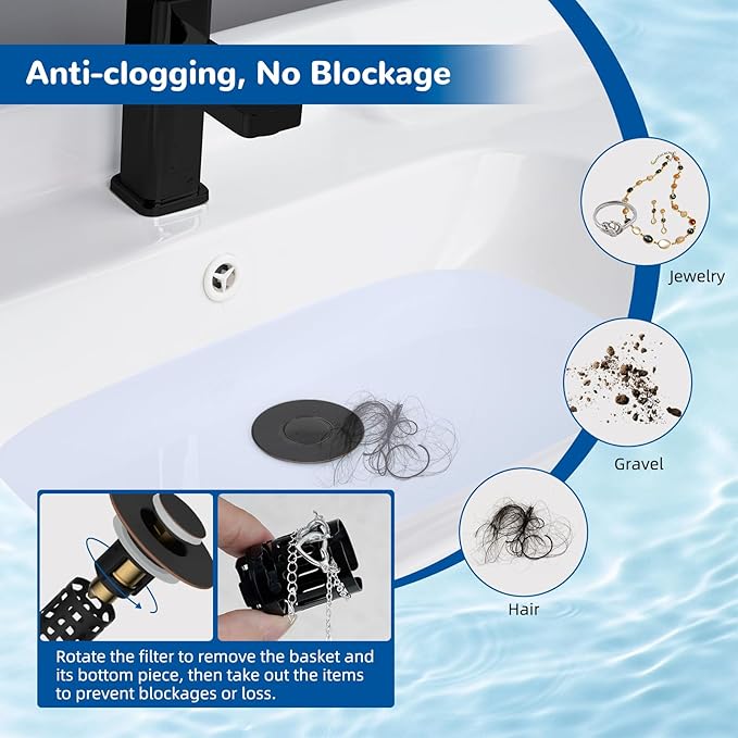 Hibbent 3 Pack Upgraded 3-in-1 Bathroom Sink Drain Strainer, Universal Pop-Up Stopper with Removable Stainless Steel Filter Basket Hair Catcher, Sink Plug for 1.1''~2.36'' Basin, Oil-Rubbed Bronze
