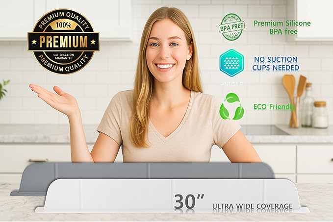 30 inch (75cm) Premium Kitchen Sink Silicone Water Splash Guard SIZE UPGRADE 30" and new package - NO Suction Cups, Ultra Wide 30" - Made in Korea (Ultra Wide Eco White)