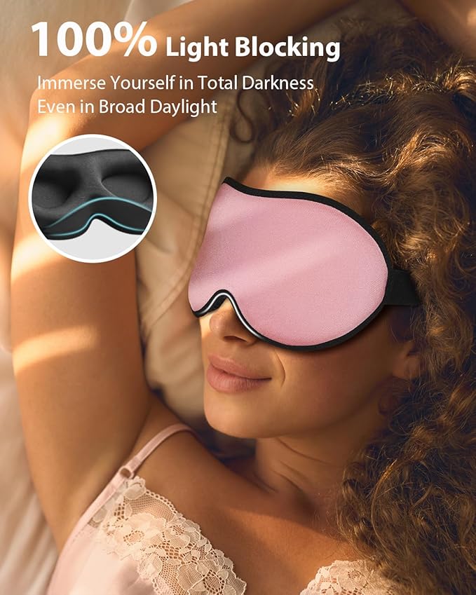 MABAO Weighted Sleep Mask - 100% Blackout Eye Mask for Sleeping for Women Men, 3D Contoured for Lash Extension, Zero Eye Pressure Memory Foam Cover, Soft Gentle Pressure Blindfold for Travel - Pink