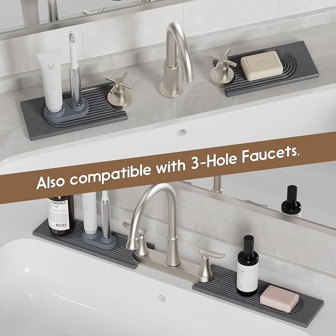 Faucet Mat for Kitchen Sink, Diatomite Quick Drying Tray, 20 Inch Kitchen Sink Splash Guard and Bathroom Stone Tray for Counter. Super Absorbent. Deep Grey.