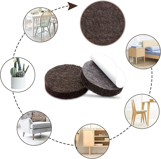 Yelanon Felt Furniture Pads for Hardwood Floors - 80 Pcs Premium Felt Pads for Chair Legs, Floor Protectors for Furniture, Brown & Beige