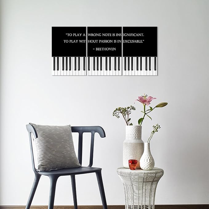 KAWAHONE Motivational Quote Wall Art Playing w/o Passion is INEXCUSABLE Encouraging Inspirational Wall Print Positive Quotes Wall Art With Beethoven Quotes Is for Office Bedroom Living Room Classroom