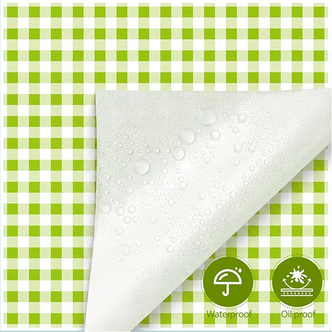 100pcs Waxed Deli Paper Sheets, 7x7" Food Basket Liners for Sandwiches, Burgers. Classic Checkered Deli Wrap Wax Paper Sheets by Neyimqr (Green)