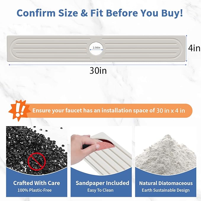 Kitchen Sink Faucet Mat, Water Absorbent Kitchen Faucet Mat, Durable Sink Splash Guard with Raised Feet, Diatomite Fast Drying Kitchen Sink Faucet Mat, Bathroom Stone Drying Tray for Counter