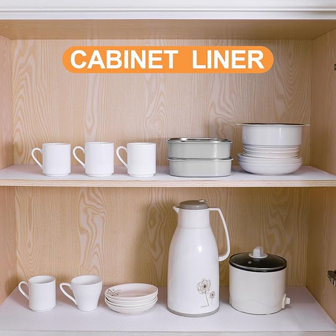 FLPMIX White Shelf Liner for Kitchen Cabinets 12 inch Wide - Easy to Cut Drawer Mat 12" x 120 Inch - Waterproof Non-Adhesive Pantry Cabinet Liner