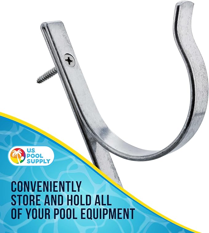 U.S. Pool Supply Pool Pole Hanger - 2 Aluminum Pool Hooks for Poles - Equipment Fence Hook for Nets, Skimmers, Leaf Rakes, Vacuums, Vacuum Hoses, Telescopic - Attach Accessories, Holder Organizer