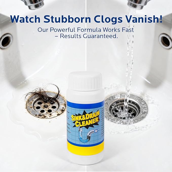 Sink and Drain Cleaner Powder Kit: Fast-Acting Clogged Pipe Opener for Kitchen Bathroom Pipes and Floor Drains - Drain Clog Remover for Routine Home Plumbing Maintenance (5 pack)