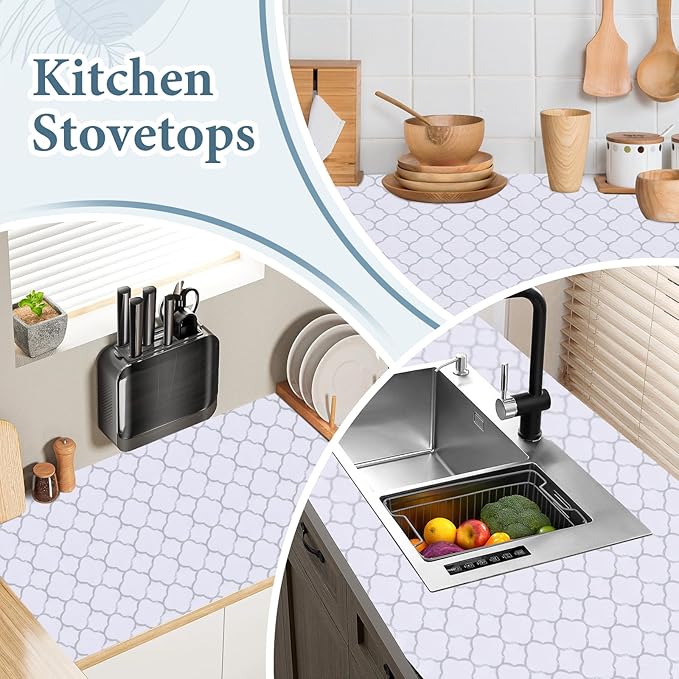 Shelf Drawer Liners for Kitchen Cabinets Non Adhesive Drawer Liner Thickened Refrigerator Liner Silver Quatrefoil Strong Non-Slip Paper for Tool Box with Knife and Tape Measure,11.8 x 118 Inches