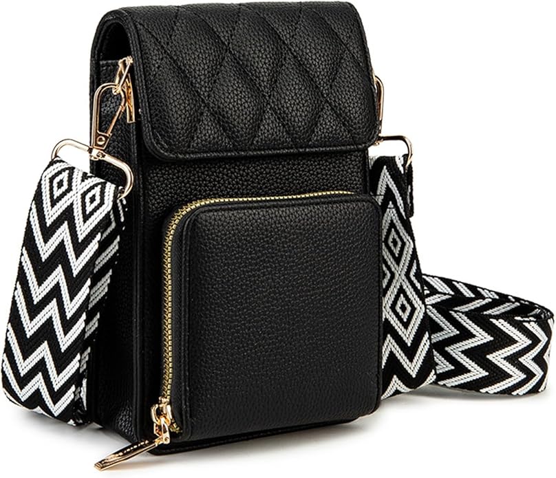 myfriday Small Leather Crossbody Bag for Women with Guitar Strap Mini Crossover Bags & Shoulder Purses with 2 Card Slots