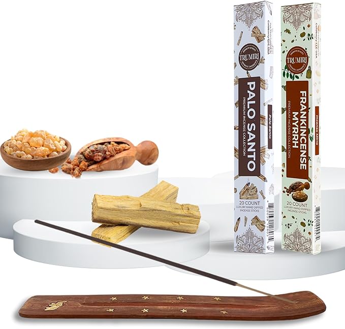 Trumiri Incense Sticks - Combo Pack of 40 Insence-Sticks - 20 Palo Santo + 20 Frankincense Myrrh - Insenses - Insents - Incents - Inscense - Incence - Incienso - All Natural Incense Sticks