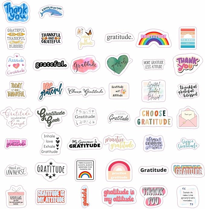 BulbaCraft Gratitude Stickers for Water Bottle and Laptop - Inspirational Party Favors & Decorations, Waterproof Vinyl Positive Decals, Thankfulness Stickers Laptop Decals, Gifts for Women & Men