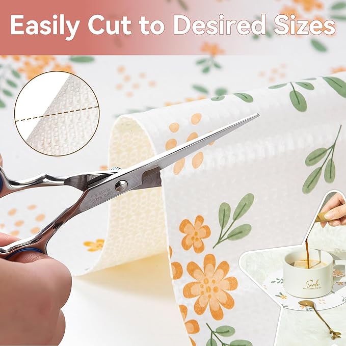 RAY STAR Shelf Liner, 18 Inch x 24 Feet Non-Adhesive Orange Floral Kitchen Cabinet Liner for Pantry Drawer Vanity, Strong Grip Non-Slip Waterproof, Shelf Liners for Kitchen Cabinets Cupboard