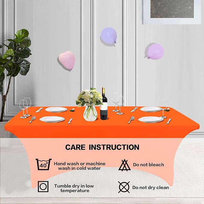 IVAPUPU 2 Pack 4FT Table Cloth for Rectangular Fitted Events Stretch Orange Table Covers Washable Cover Spandex Tablecloth Protector for Party, Wedding, Cocktail, Banquet, Festival