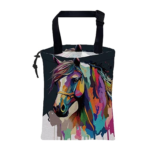 KXWQTRDD Car Garbage Bag Abstract Colorful Horse Drawstring Car Trash Bag Hanging for Back Seat with Adjustable Buckle Canvas Vehicle Trash Can Easy-to-Install