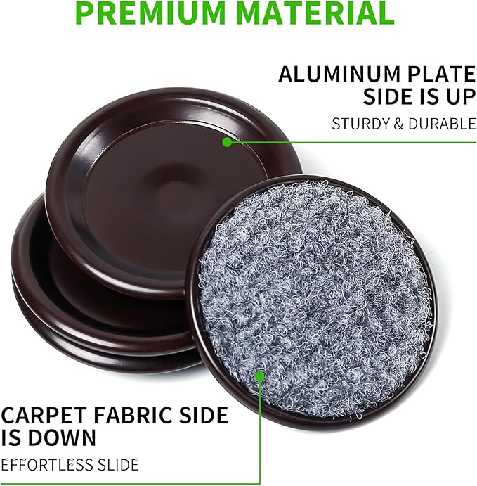 1 5/8" Round Carpet Bottom Furniture Caster Cups, Reusable Furniture Sliders for Hardwood Floors, Felt Furniture Pads Coasters to Protect Tile or Laminate Floors from Scratches, Brown/Gray (24 Pack)