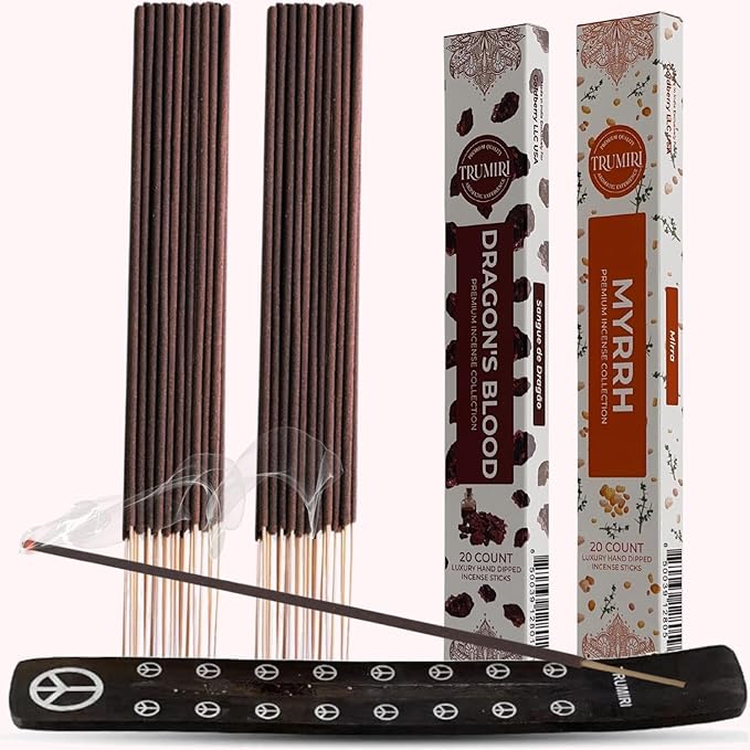 Trumiri Incense Sticks - Combo Pack of 40 Insence-Sticks - 20 Dragons Blood + 20 Myrrh - Insenses - Insents - Incents - Inscense - Incence - Incienso - All Natural Incense Sticks