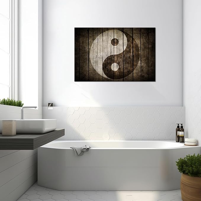 iHAPPYWALL Vintage Yin Yang Symbol Canvas Wall Art Black and White Spiritual Peace Tao Gossip Chinese Religion Zen Giclee Canvas Print for Living Room 24"x36"