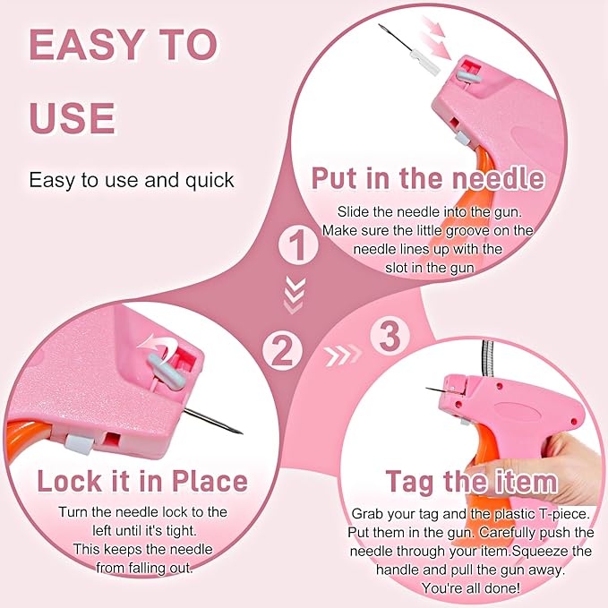 Stitch Gun for Clothes， Handheld Stitch Gun Quick Clothing Fixer，Sewing Kit Includes 1,000 Black Fasteners & 1,000 White Fasteners & 6 Needles (Pink-orange)