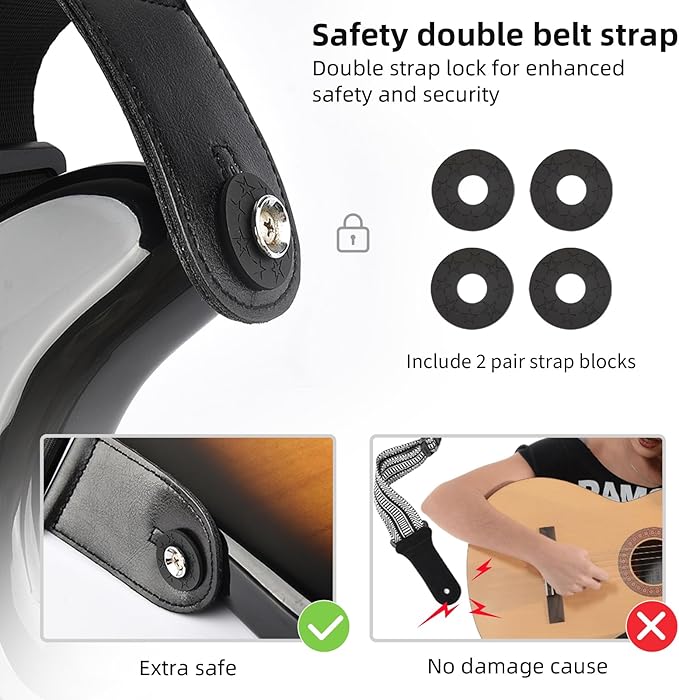 LEKATO Guitar Bass Strap for Electric Guitar Bass, 3" Wide Padded Guitar Strap Neoprene Pad with 3D Sponge Filling Adjustable Length from 45" to 55" with Strap Locks, Picks, Love Stars