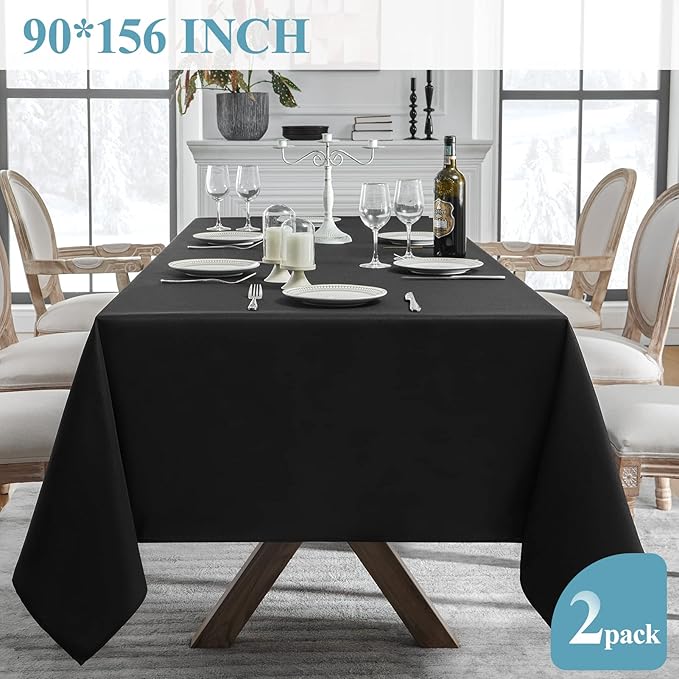 VidaFete 90 * 156inch 2pack Rectangle Table Cloth Polyester, Stain Wrinkle Resistant Dining Table Cover for Kitchen Dinning Party Wedding Rectangular Tabletop Buffet Decoration(Black)