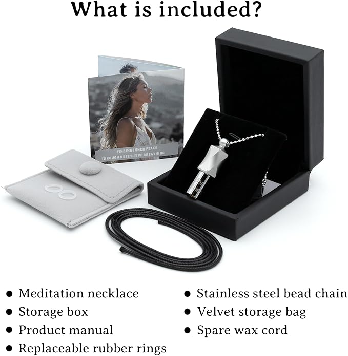528Hz Breathing Meditation Necklace - Anxiety Relief Whistle, Stress Reduction & Mindfulness Tool for Focus, Calm Breathing - Silver Whistle