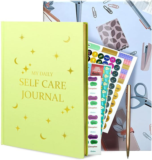 Gratitude Journal, Daily Reflection Journal for More Happiness, Mindfulness & Affirmation, Self Care Journals for Women & Men, 6 Inspirational Stickers and Ballpoint Pen, Green