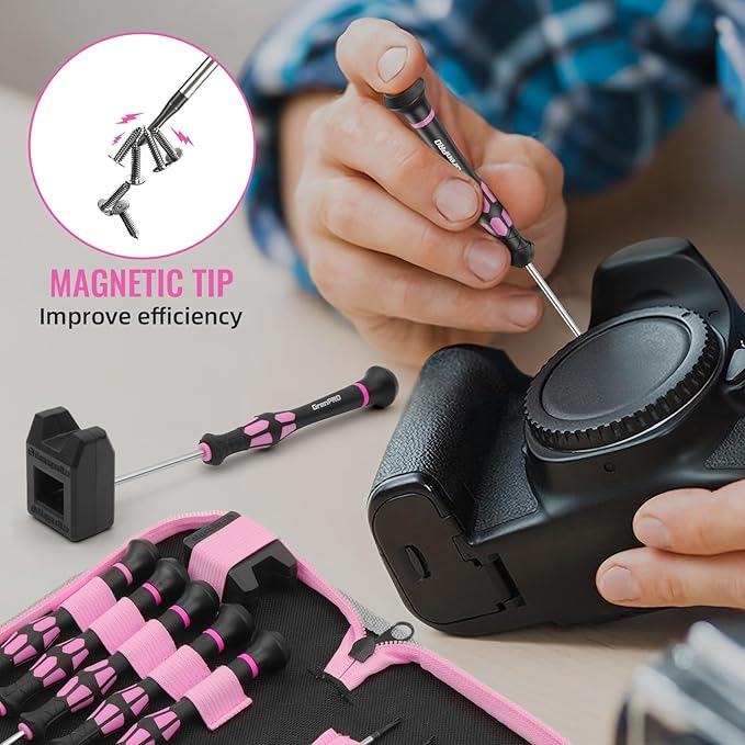 10-Piece Precision Screwdriver Set, Magnetic Small Screwdrivers with Phillips, Slotted, Torx Star for Eyeglass, Watch, Computer, Laptop, Phone, Pink