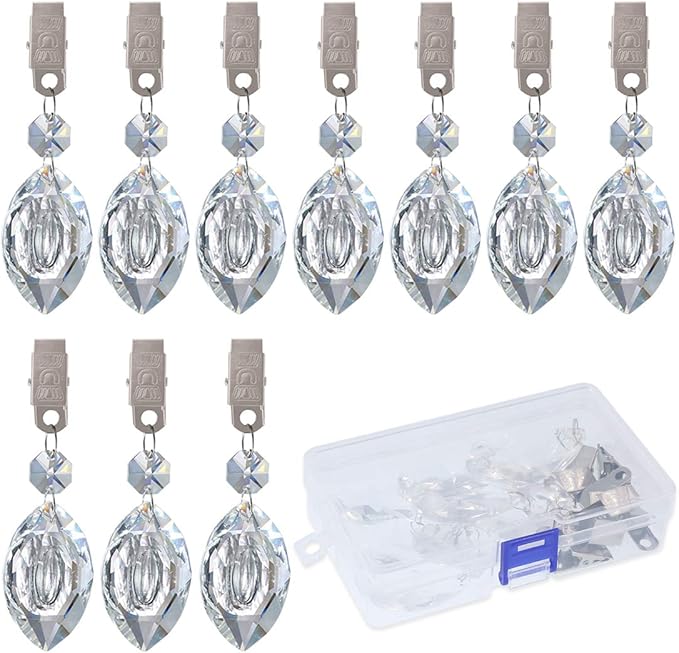 Swpeet 10pcs Eye Tablecloth Weights with Metal Clip Kit, Crystal Glass Teardrop Prisms Pendant for Outdoor Picnic Tables