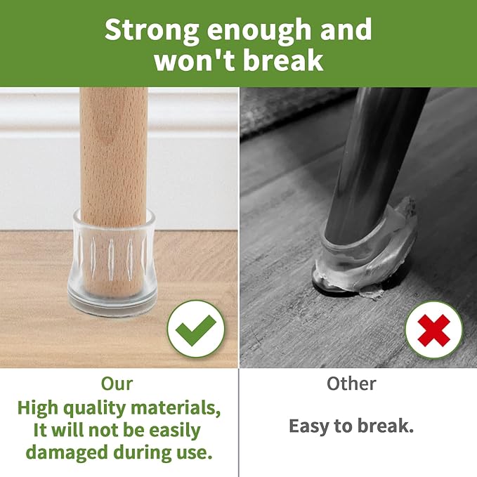 COVERCORNER 16PCS Chair Leg Floor Protectors, Chair Leg Protectors for Hardwood Floors, Furniture Pads for Hardwood Floors, Chair Socks Universal L Clear Fit 0.75"-0.94"