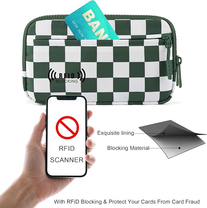 Checkered WristleWallets for Women, RFID Wallet Crossbody with 4 Zippers, Credit Card Holder Cell Phone Organizer