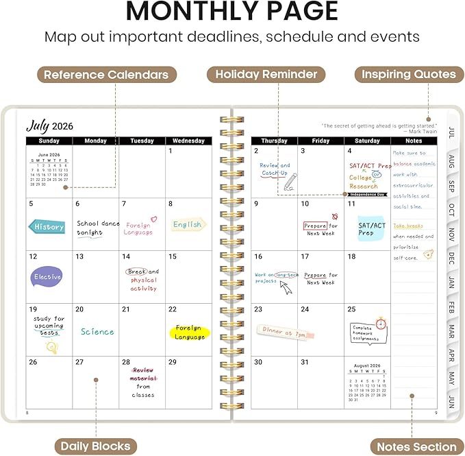 Planner 2026-2027 for Women & Men, Set of 3, Academic Monthly and Weekly Calendar Planner, Jul 2026 - Jun 2027, A5 (6.3" x 8.5"), Teacher Student Planning Book with Tabs, Ideal for Office School Supplies - 3 Beige