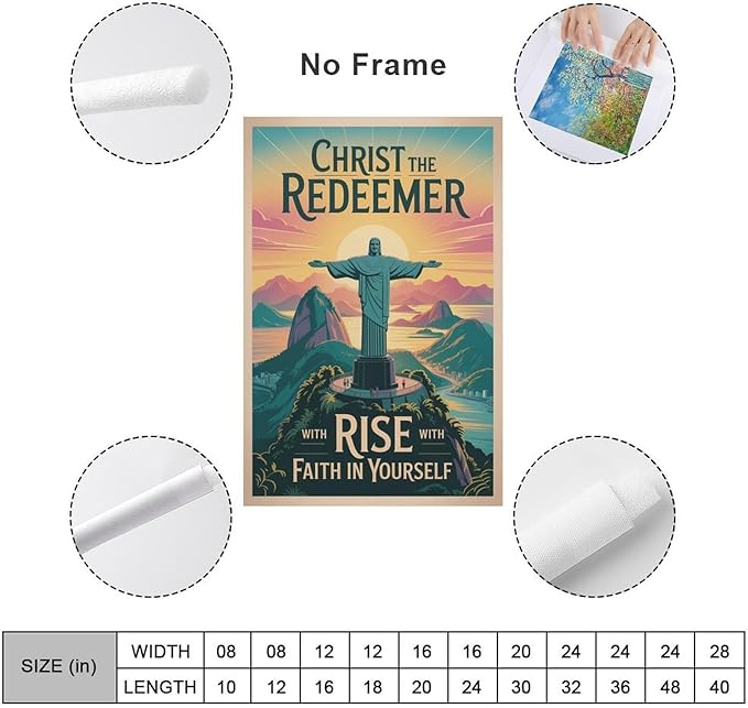 Inspirational Wall Art Christ The Redeemer Motivational Poster Rise with Faith in Yourself Décor for Office Classroom Meditation Room Print Poster Unframe-style 08x12inch(20x30cm)