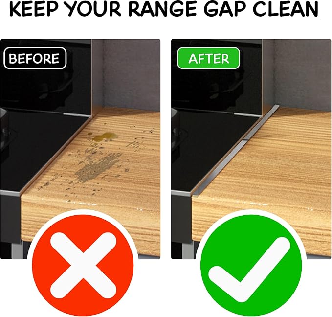 Stainless Steel Stove Gap Covers (2PCS), Stove Gap Filler, Stove Guard for Kitchen Oven Counter Side Gap, Range Trim Kit, Easy Clean and Heat Resistant, Adjustable Length 13.8" to 27.5"
